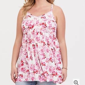 IVORY FLORAL CHALLIS SMOCKED BABYDOLL CAMI
